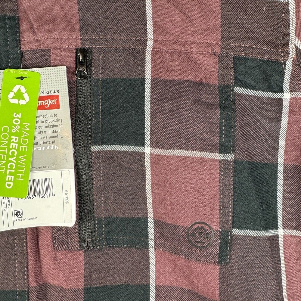 Wrangler ATG Flannel Shirt Mens Large Red Maroon Plaid Regular Fit Long Sleeve - Picture 3 of 14